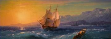 Bateaux œuvres - IVAN KONSTANTINOVICH AIVAZOVSKY Navire au coucher du soleil au large de Cap Martin voile océan